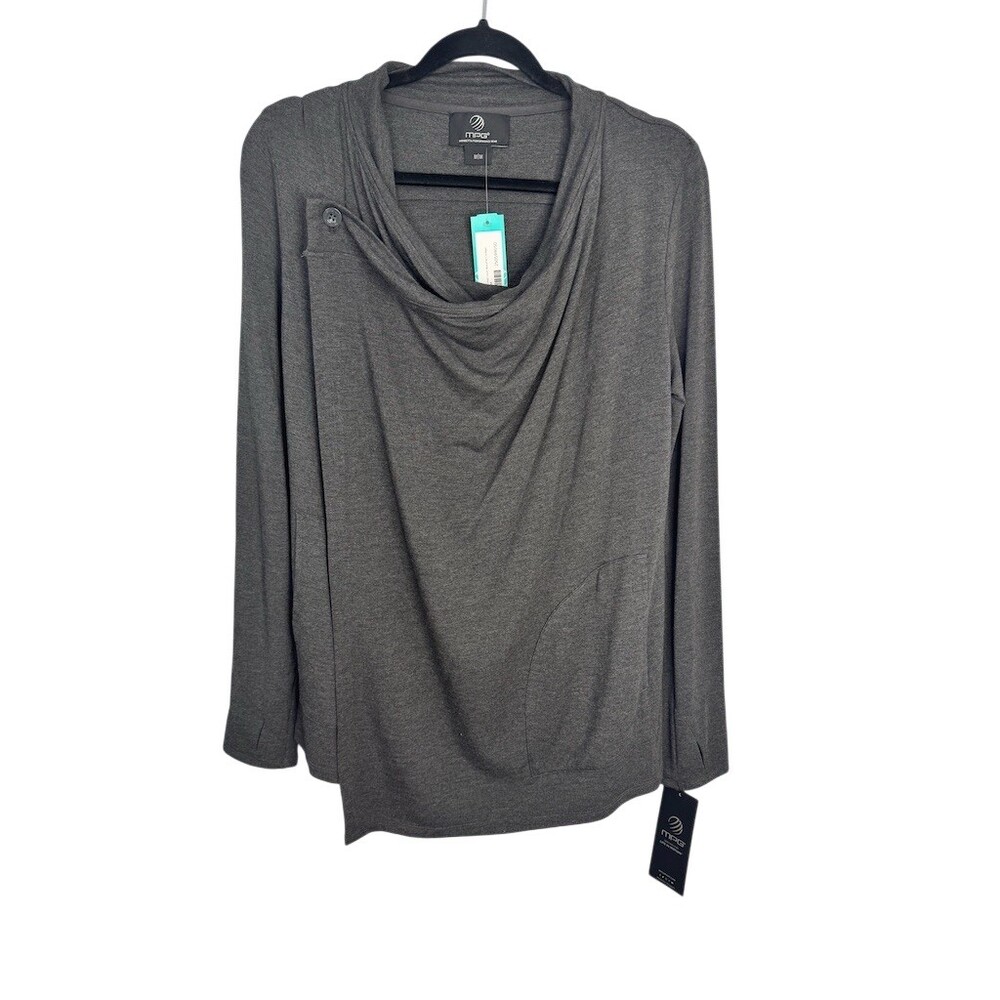 MPG Wisdom Cardigan Wrap Womens M Heather Charcoal Gray Oversized Pockets